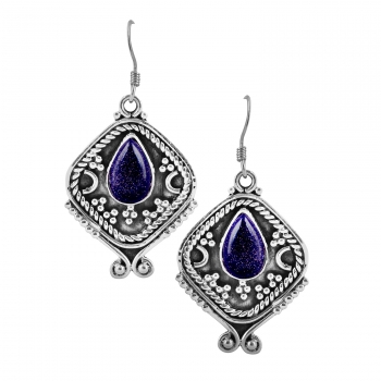 Certified silver vintage style blue stone earrings